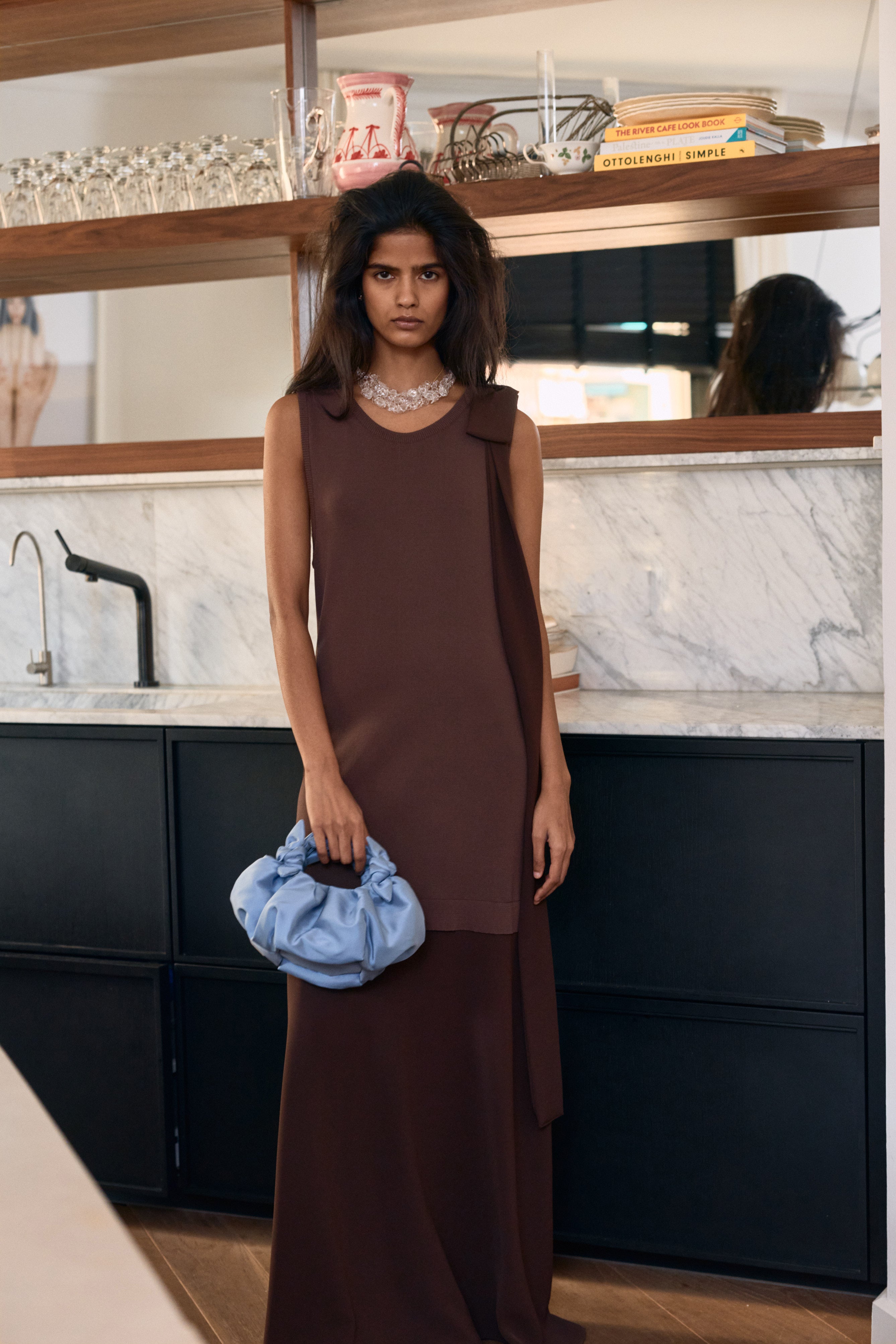 Sandra Bow Dress Brown