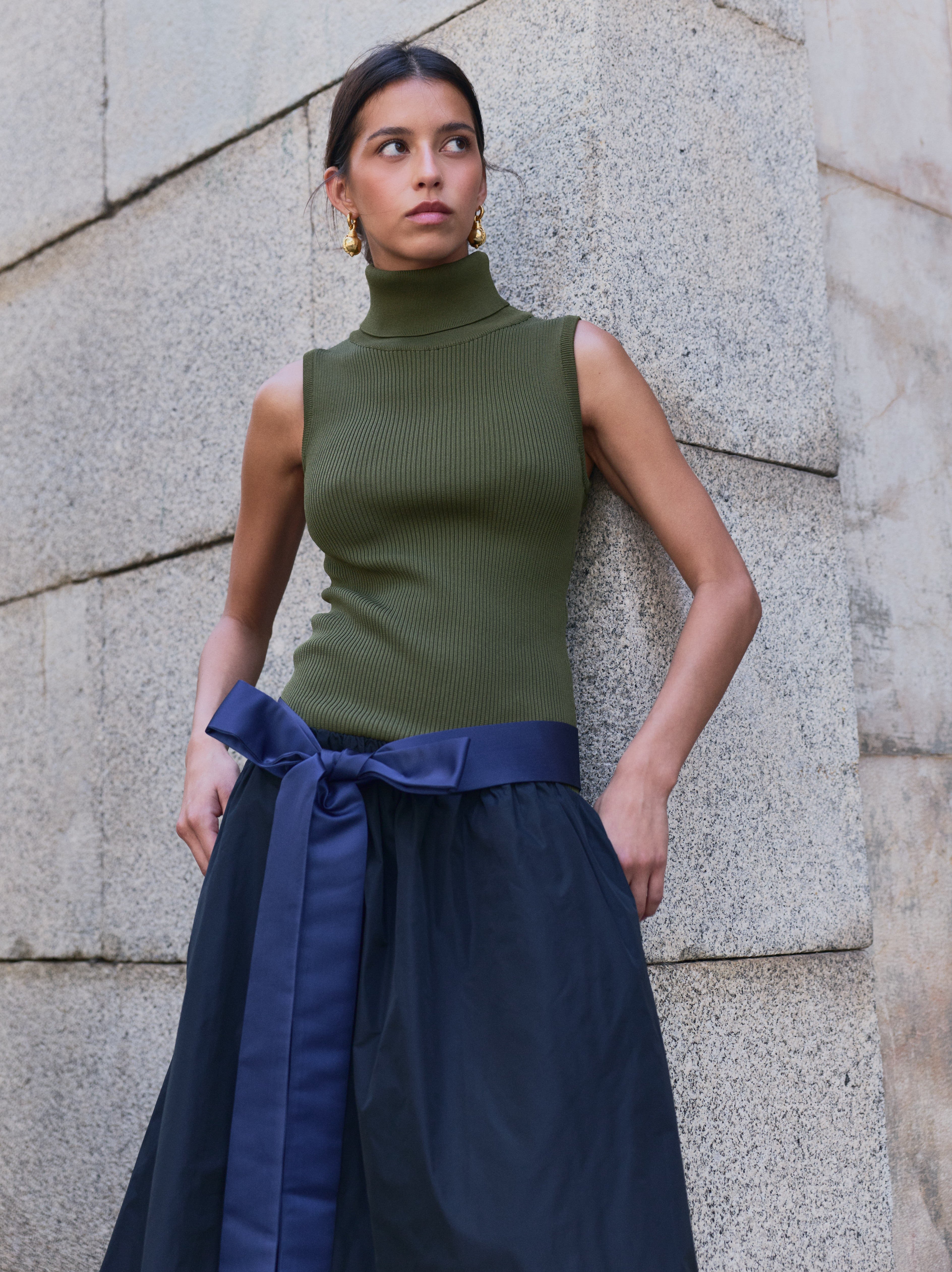 Frida Dress Bow Military Green