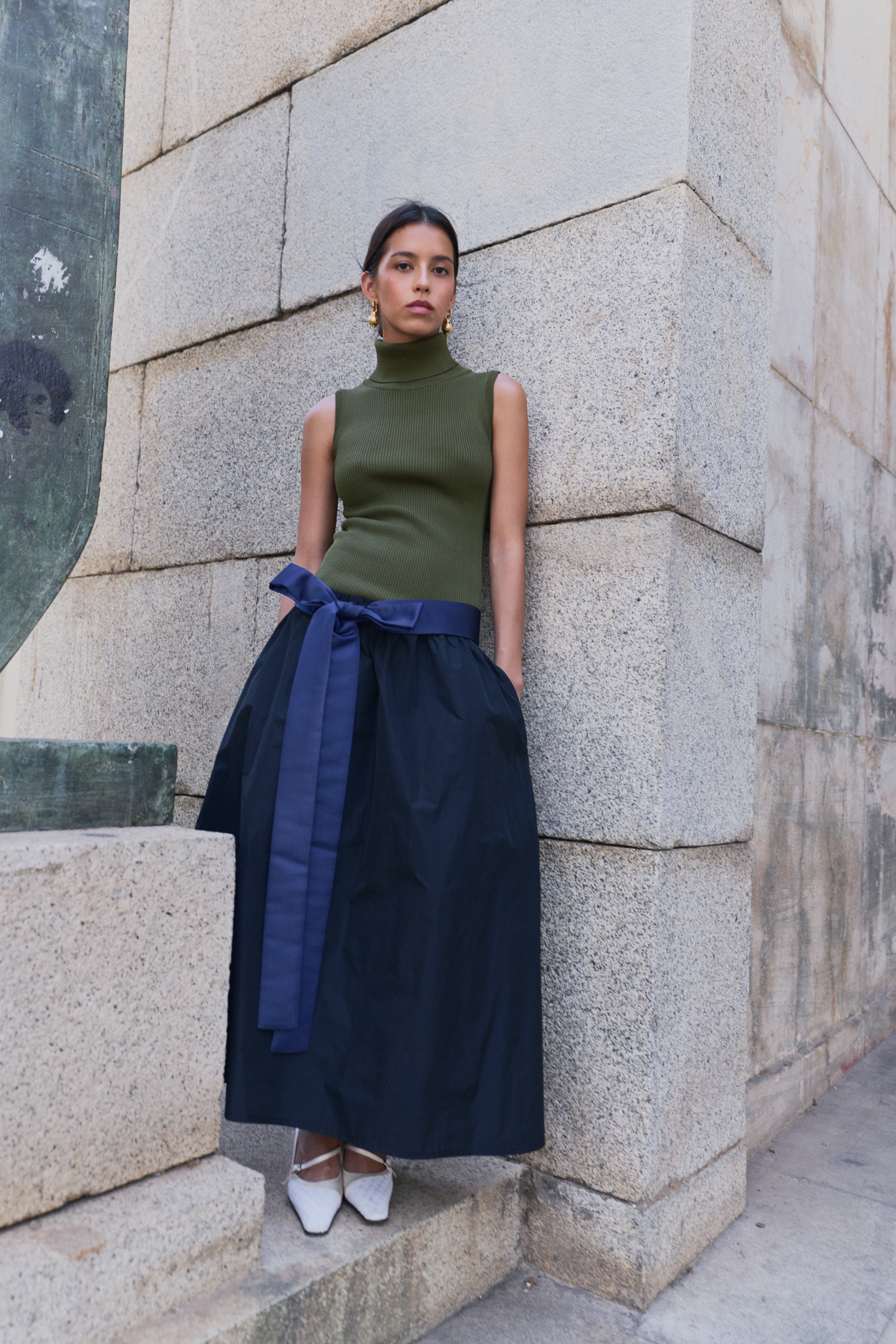 Frida Dress Bow Military Green
