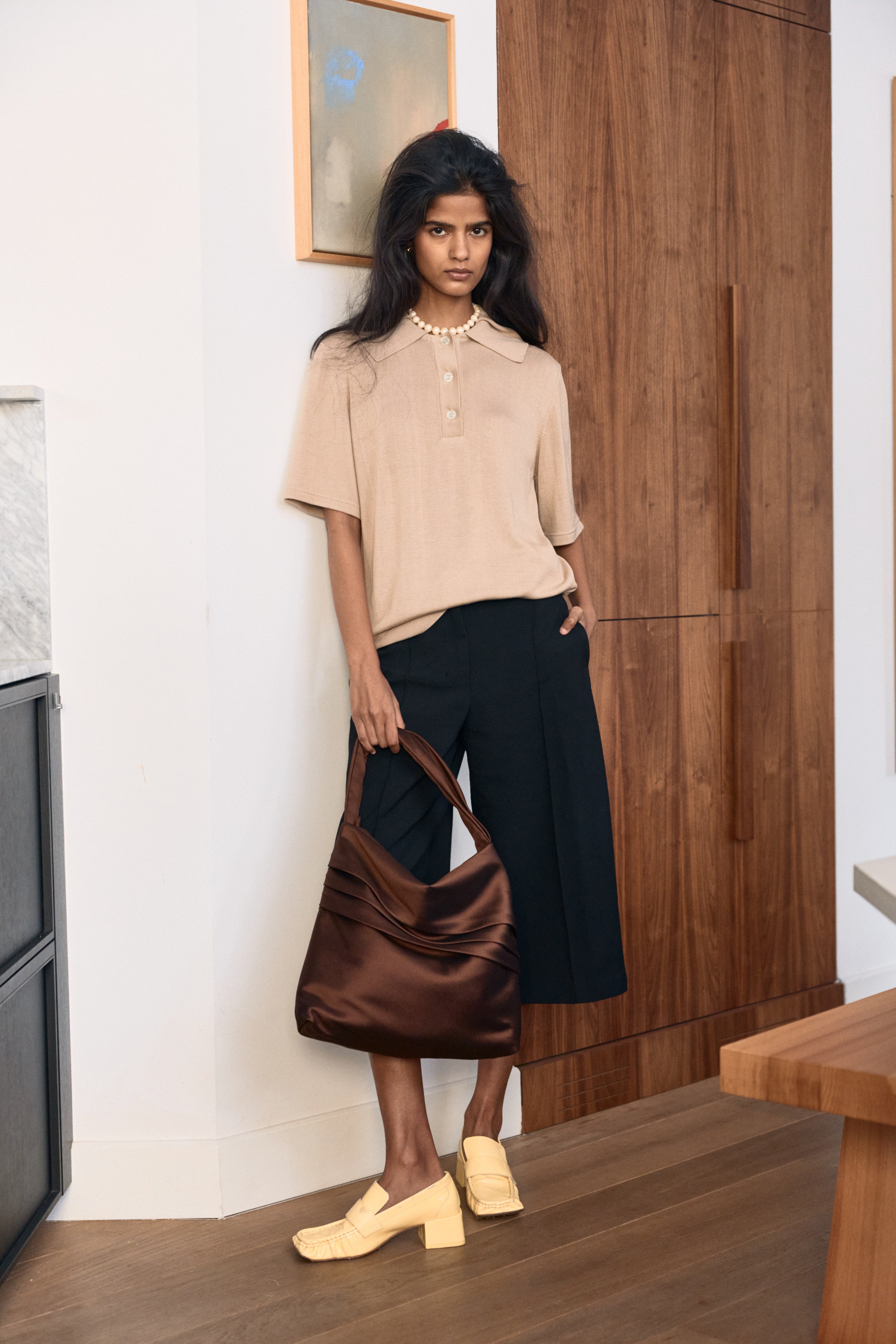 Antonia Silk Polo Beige