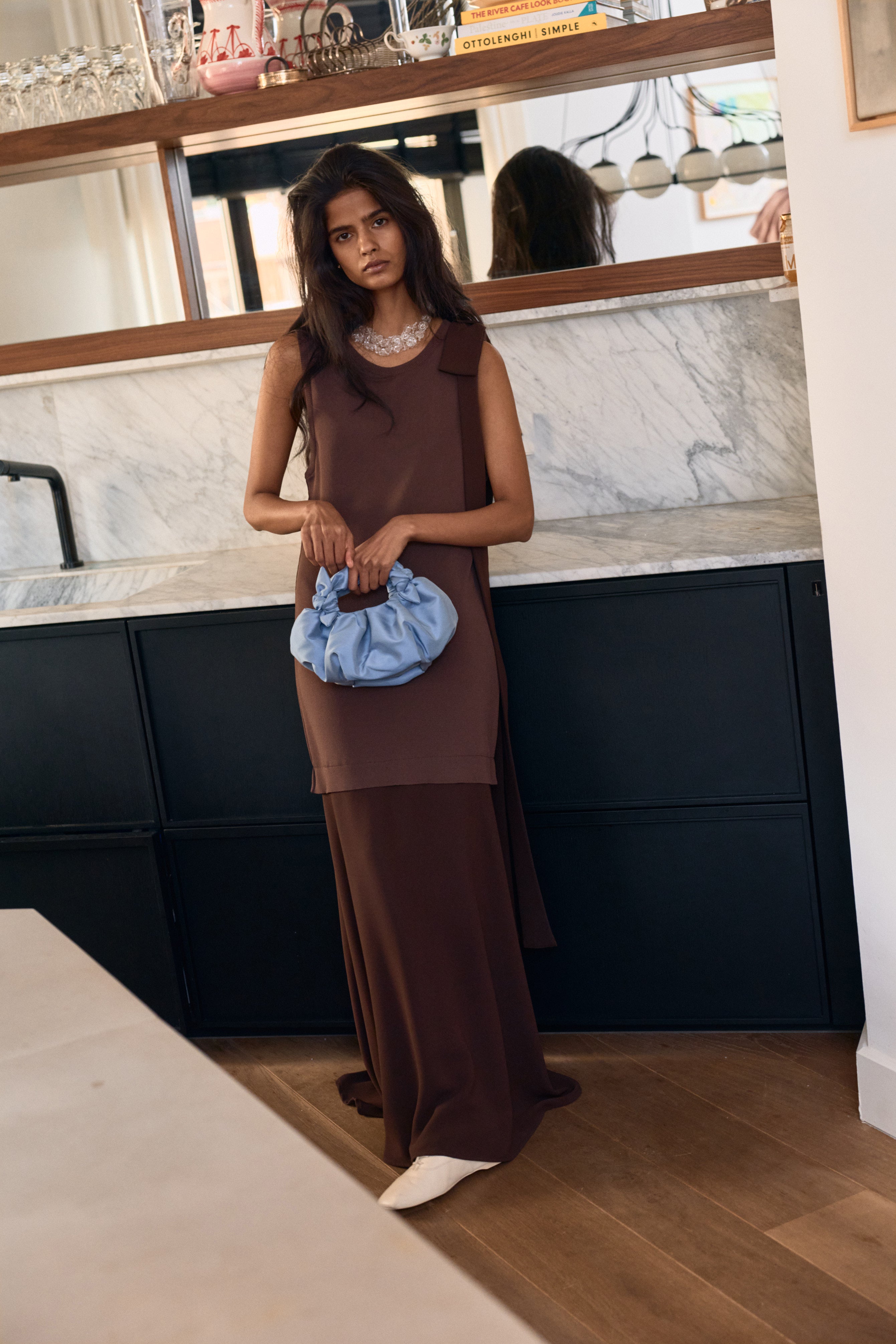 Sandra Bow Dress Brown