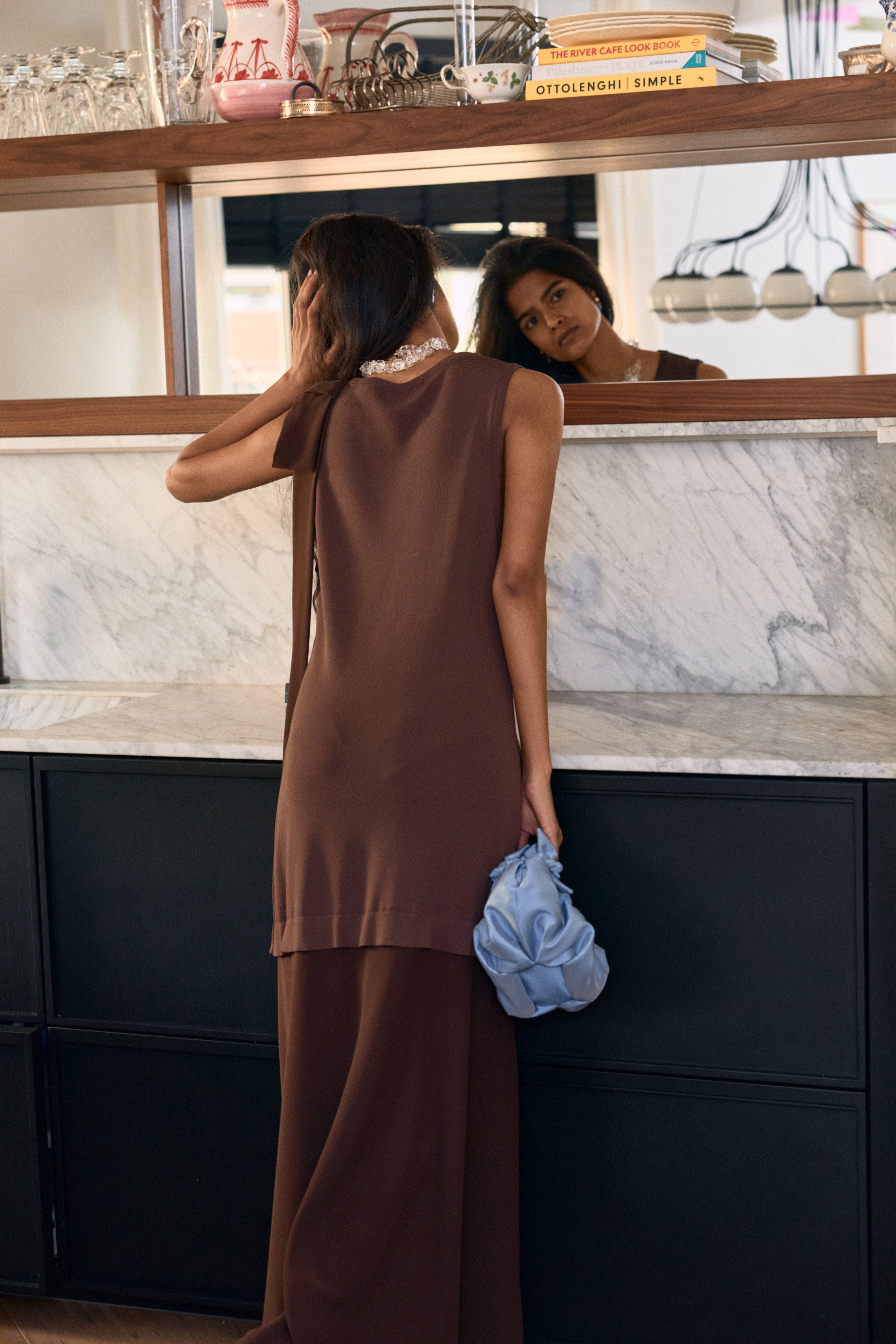 Sandra Bow Dress Brown