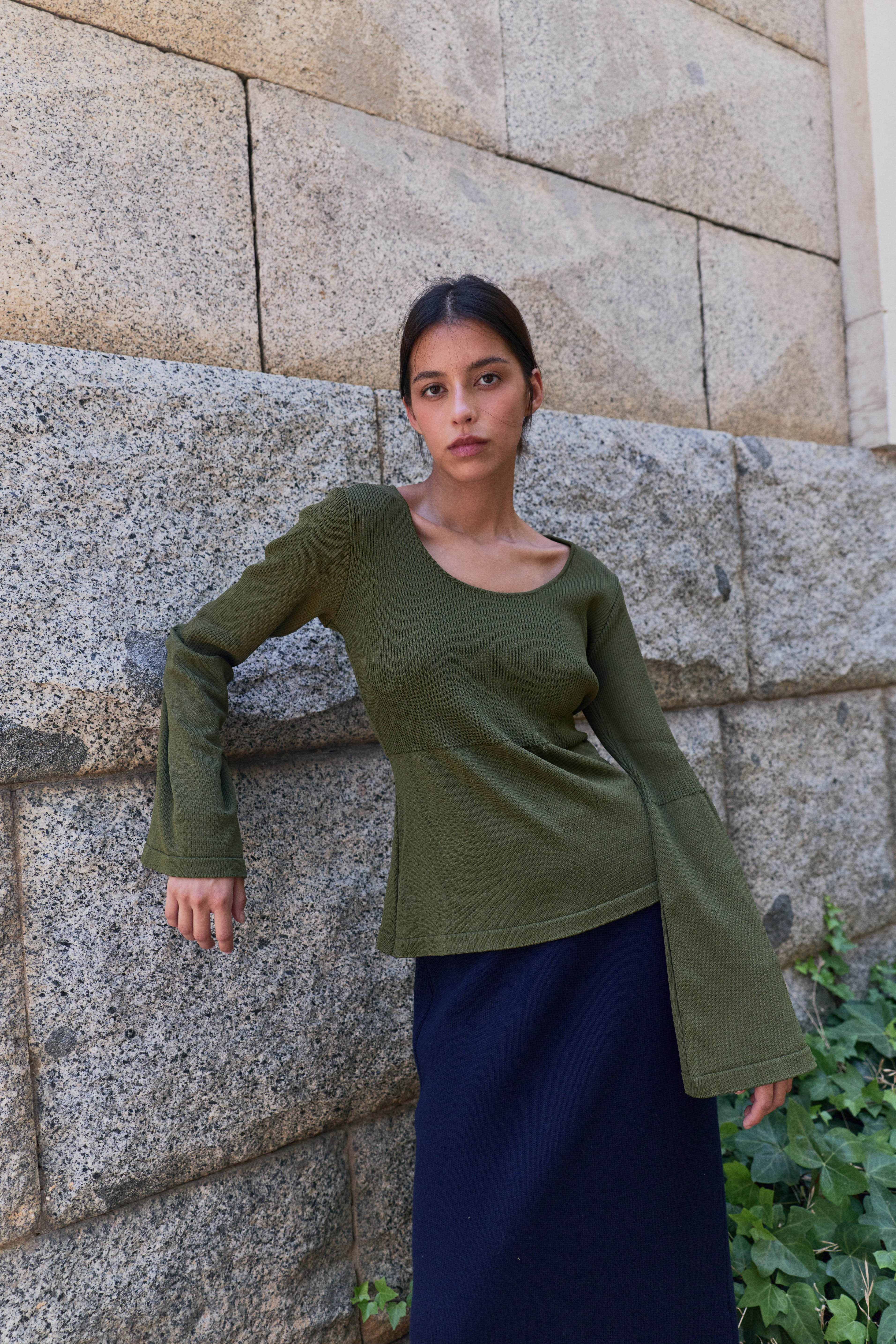 Vanesa Top Flared Military Green